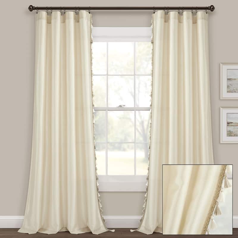 Lush Decor Luxury Regency Faux Silk Two Tone Tassel Window Curtain Panels Set