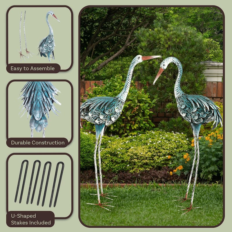 Garden Statues - Set of 2 Lawn Ornaments - Handcrafted Bird Decor - by Pure Garden
