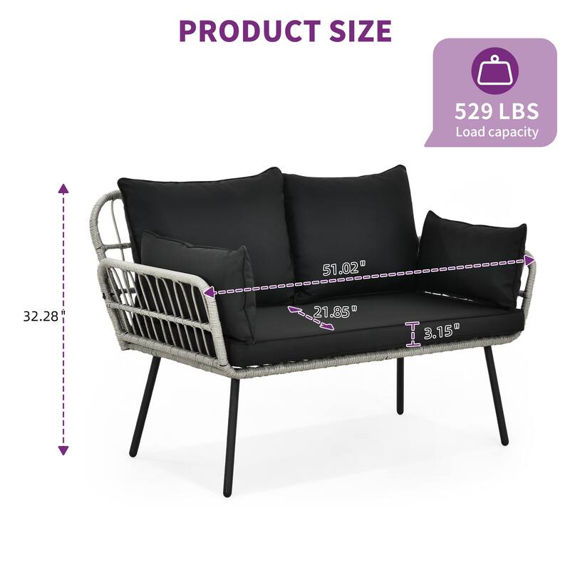 Moasis Outdoor Patio Loveseat Sofa,All-Weather Wicker Rattan 2 Seater Sofa with Cushions & Lumbar Pillows