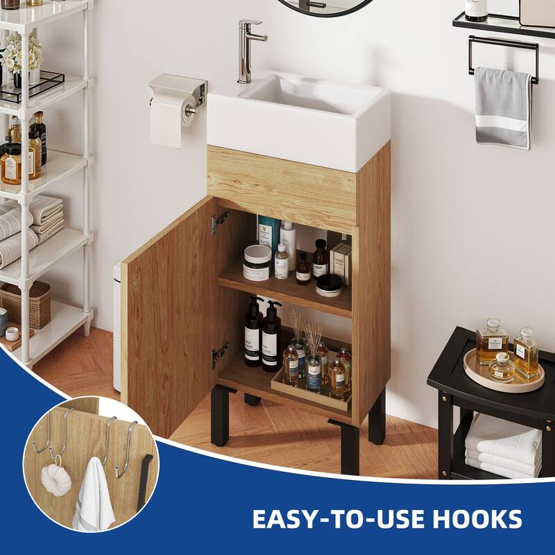 Moasis 15.7" Freestanding Single Bathroom Vanities Set with Cabinet Storage