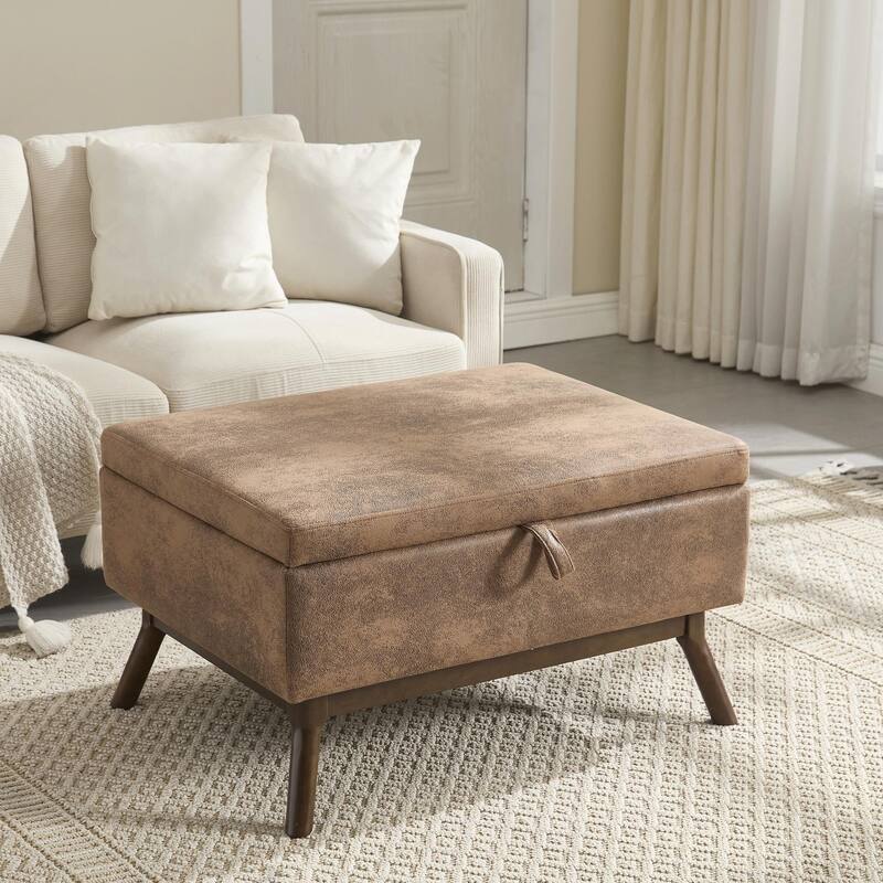 Mid-Century Modern Square Coffee Table with Storage Bench