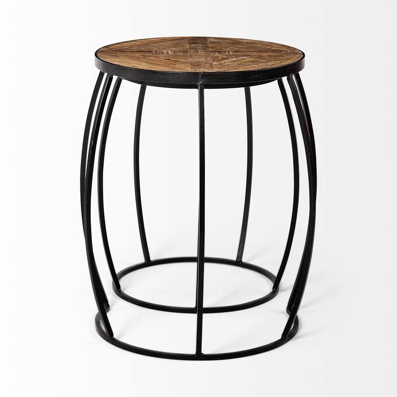 Clapp III 20 x 26 Set of Two Round Top Wooden and Black Metal Frame Nesting Accent Tables - 20.0L x 20.1W x 26.0H