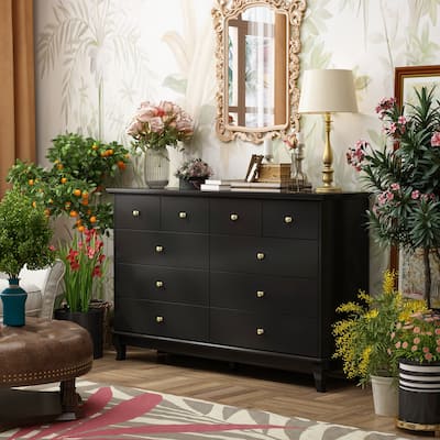 55.1"W Lacquer Dresser Long Dresser for Bedroom Chest of Drawers