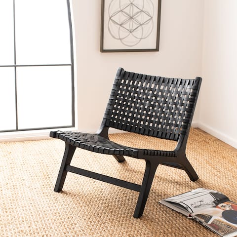 SAFAVIEH Luna Leather Woven Accent Chair - 25.2" W x 31.5" L x 26.8" H