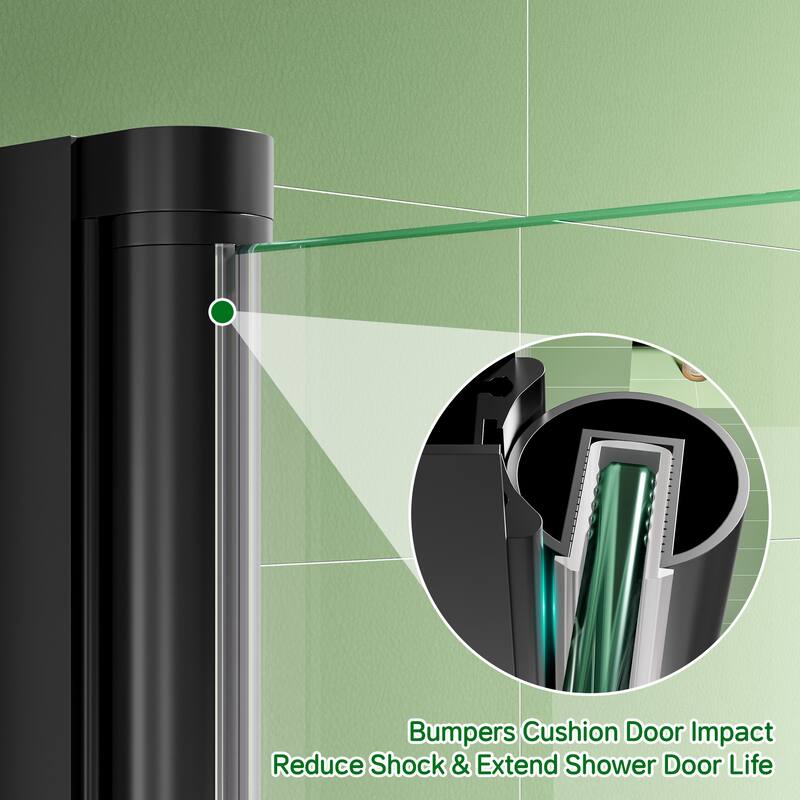 Matte Black Hinged Shower Door 34x75, 6mm Tempered Glass, Headerless, 1.5 in Adjustable, Left/Right In/Out
