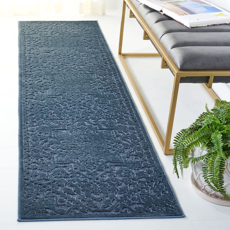 SAFAVIEH Paradise Robbin Modern Viscose Rug - 2'2" x 8' Runner - Navy