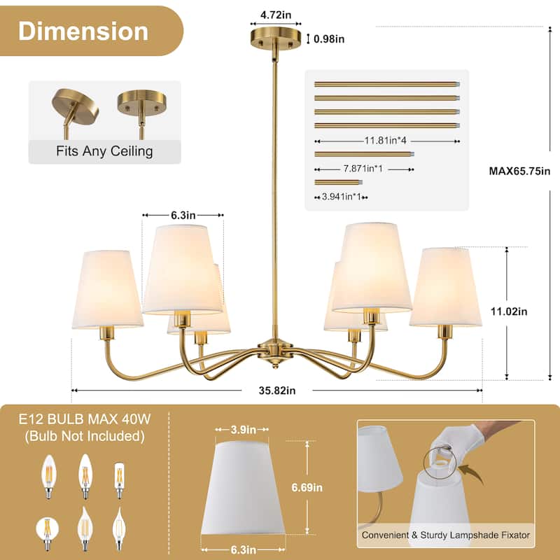 Starsky 6-Light Modern Classic Chandelier with White Linen Shades