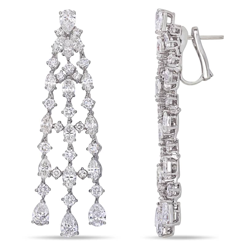 Miadora 9 3/4ct TDW Diamond Triple Row Dangle Cuff Earrings in 18k White Gold