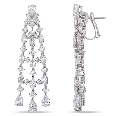 Miadora 9 3/4ct TDW Diamond Triple Row Dangle Cuff Earrings in 18k White Gold