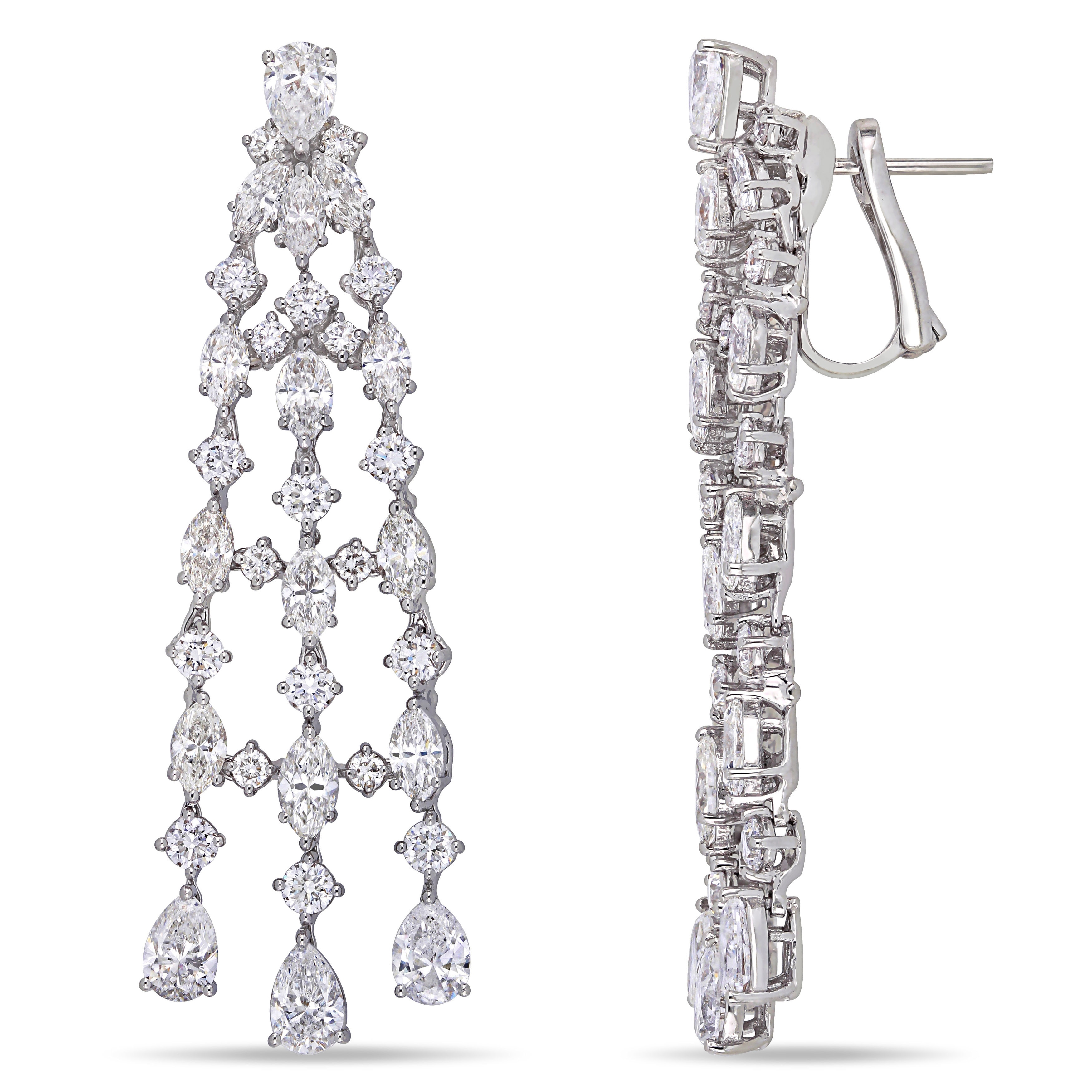 Miadora 9 3/4ct TDW Diamond Triple Row Dangle Cuff Earrings in 18k White Gold