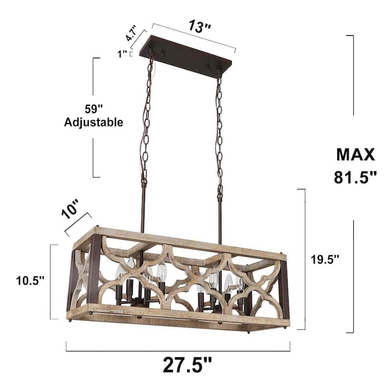 Clovy Modern Farmhouse 8-Light Wood Chandelier Island Lights for Dining Room - L 27.5" x W 10" x H 10"