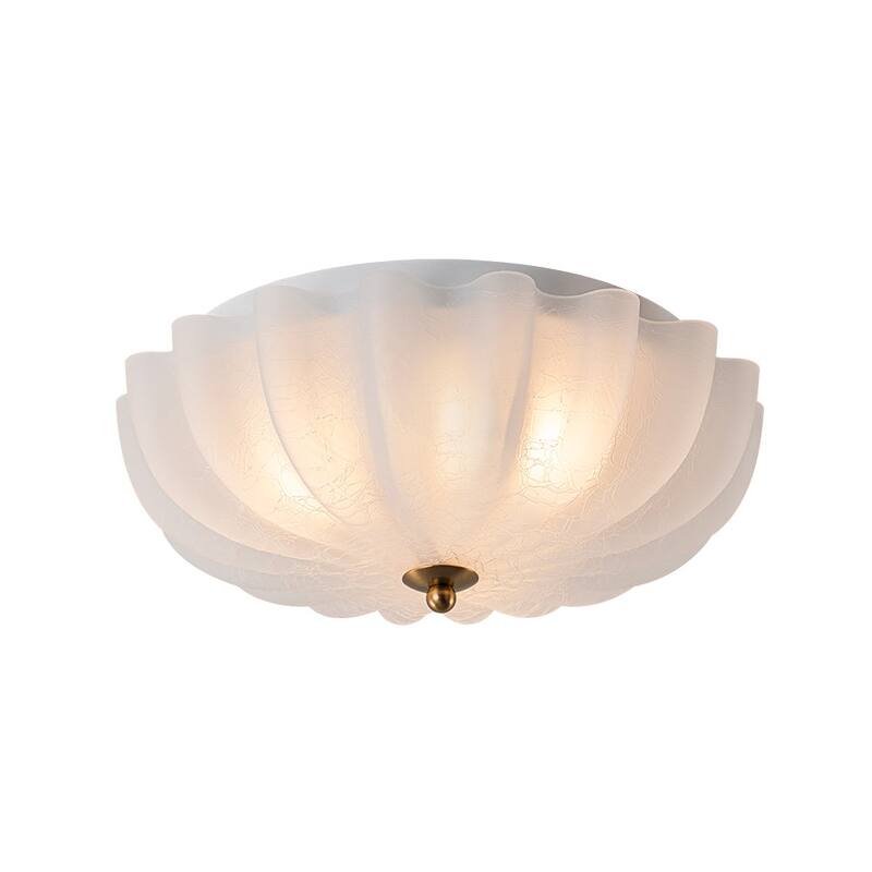 French Textured Frosted White Glass Scalloped Round Ceiling Light