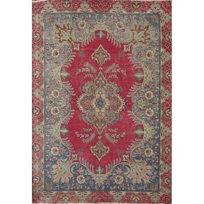 Tabriz Persian Vintage Area Rug Handmade Wool Carpet - 4'7" x 6'4"