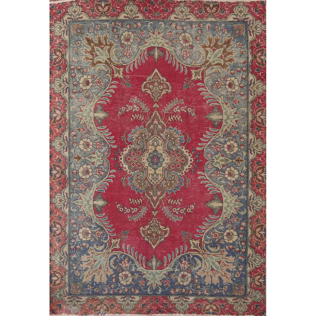 Tabriz Persian Vintage Area Rug Handmade Wool Carpet - 4'7" x 6'4"