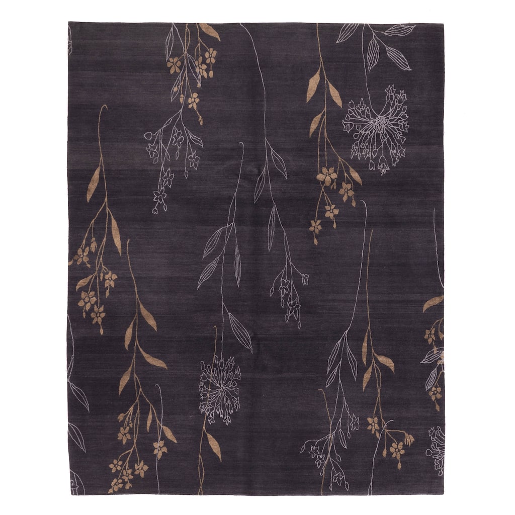 ECARPETGALLERY Hand-knotted Opulence Dark Navy Silk, Wool Rug - 8'0 x 9'11