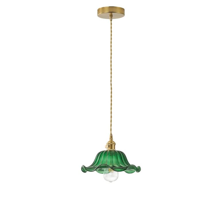 Modern 1-Light Pendant with Green Glass Shade and Brass Finish