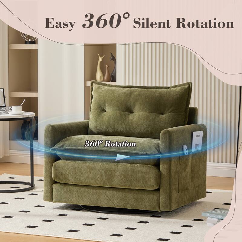 Chenille 360° Swivel Barrel Chair with Memory Foam and Side Pockets