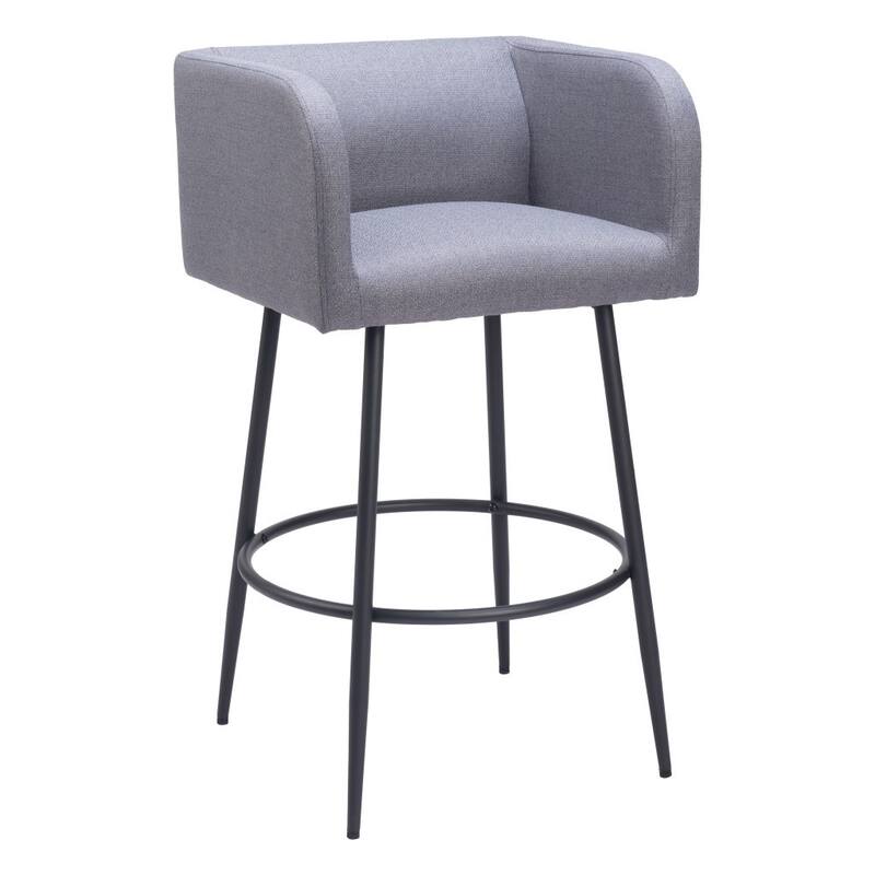 HomeRoots Set of Two 31" Gray and Black Fabric and Steel Bar Height Bar Chairs