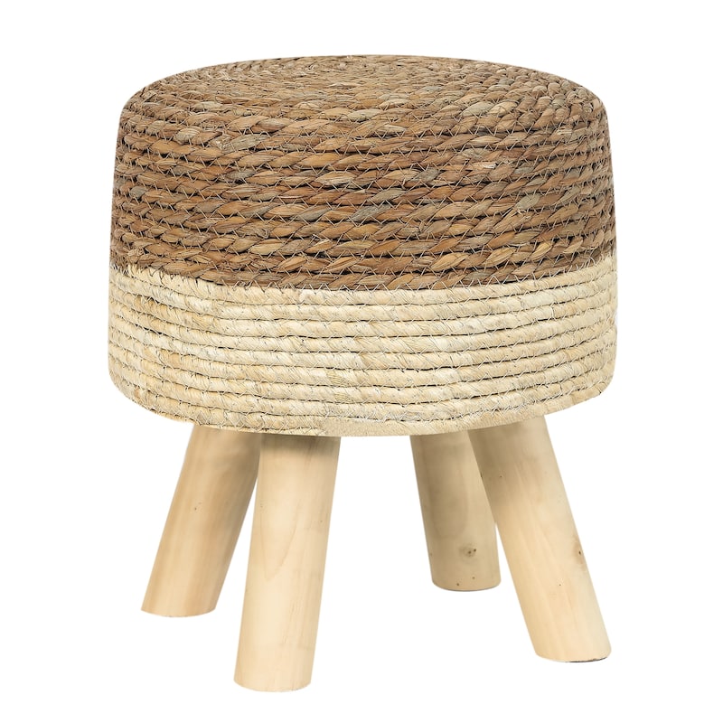 Adeco Set of 2 Ottomans Natural Cattail Hand Weave Round Foot Stool