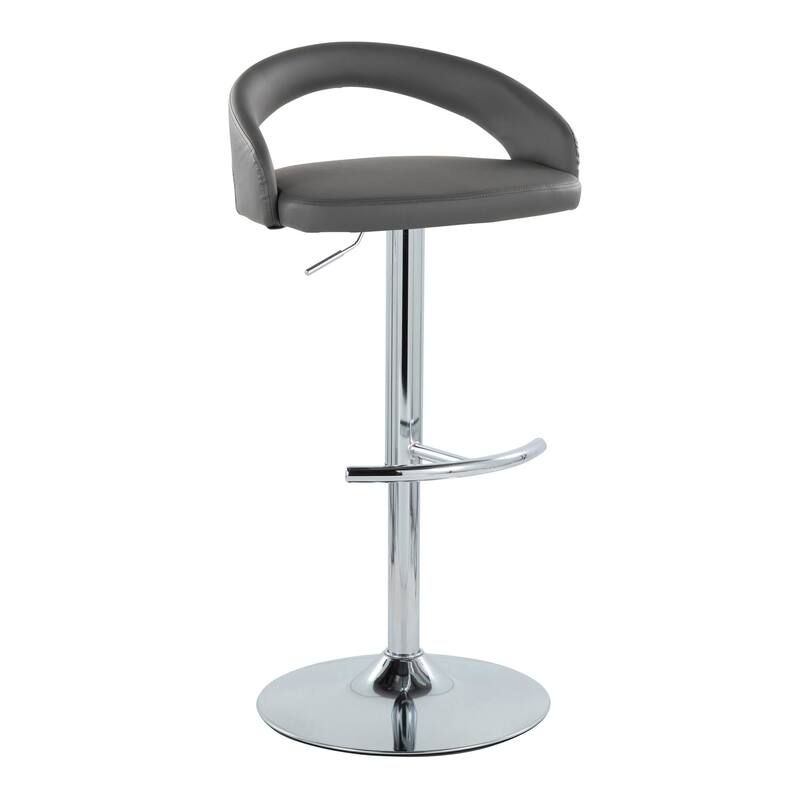 Grotto Upholstered Adjustable Barstool with Chrome Base - Grey Faux Leather