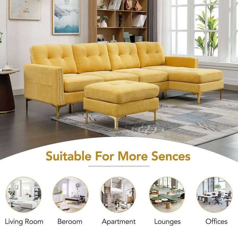 L-Shape Convertible Sectional Sofa Couch, Living Room Sectional with Movable Ottoman for Living Room, Apartment, Office