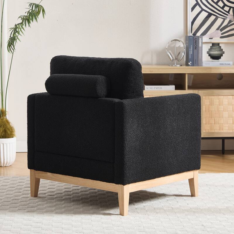 35.4"W Modern Reading Chair,Upholstered Accent Chair with Pillows and Wood Legs