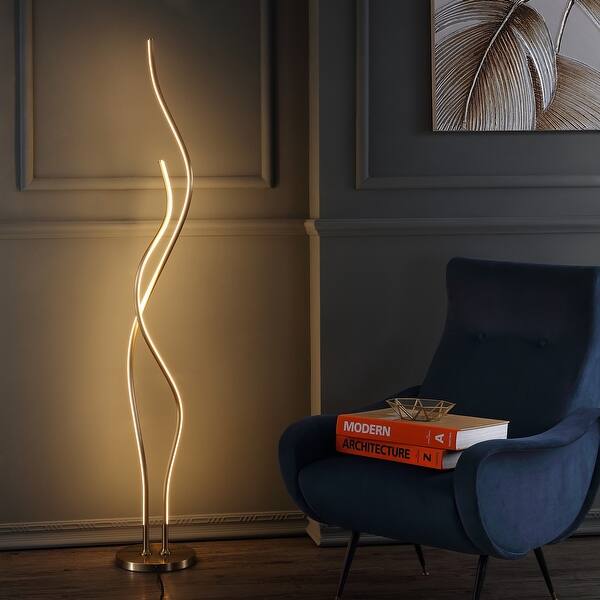 slide 2 of 11, Cairo 63.75" LED Integrated Floor Lamp, Gold by JONATHAN Y - 63.75" H x 9.875" W x 9.875" D