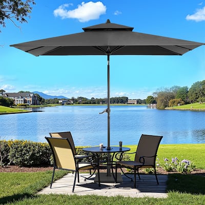 Pellebant 9 x 5 Ft Outdoor Double Top Market Umbrella with Base