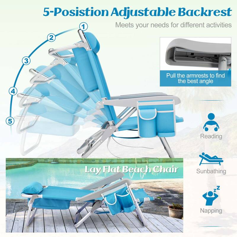 Goplus 1/2 PCS Folding Beach Chair for Adult Lightweight Aluminum