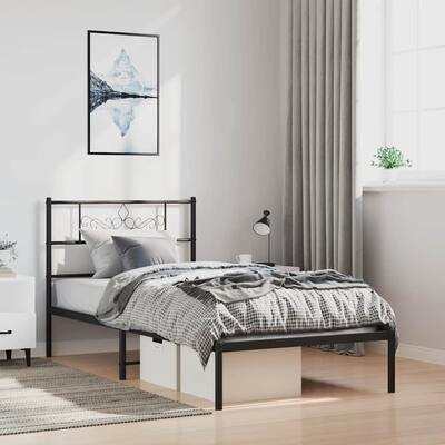vidaXL 12 Inches Black Twin Metal Bed Frame No Mattress - 77.2" x 41.3" x 35.4"