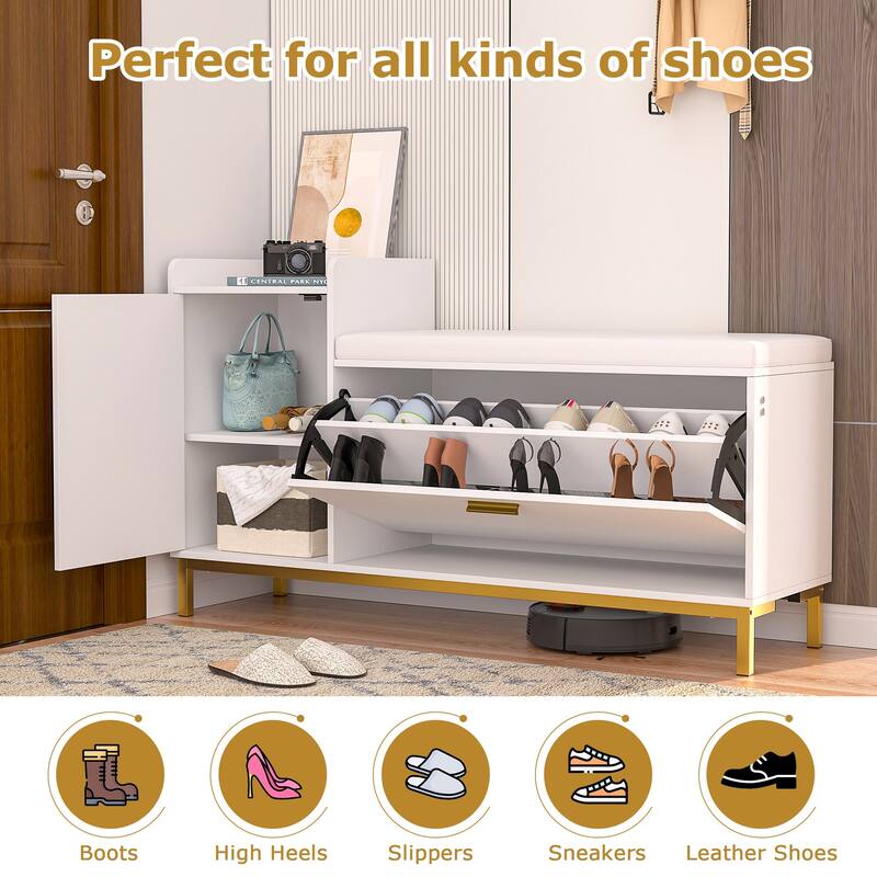 Entryway Shoe Cabinet Shoe Storage Bench with Padded Seat, Shoe Rack for Hallway, Bedroom, Living Room