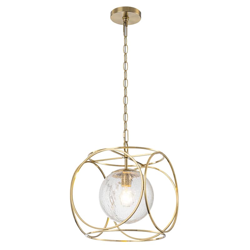 11.5" Metal Frame Clear Crackled Glass Globe Pendant Light Modern - Dia.11.5-in