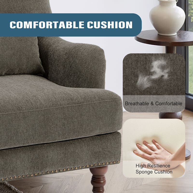 Mid Century Chenille Upholstered Accent Chair with Nailhead Trim