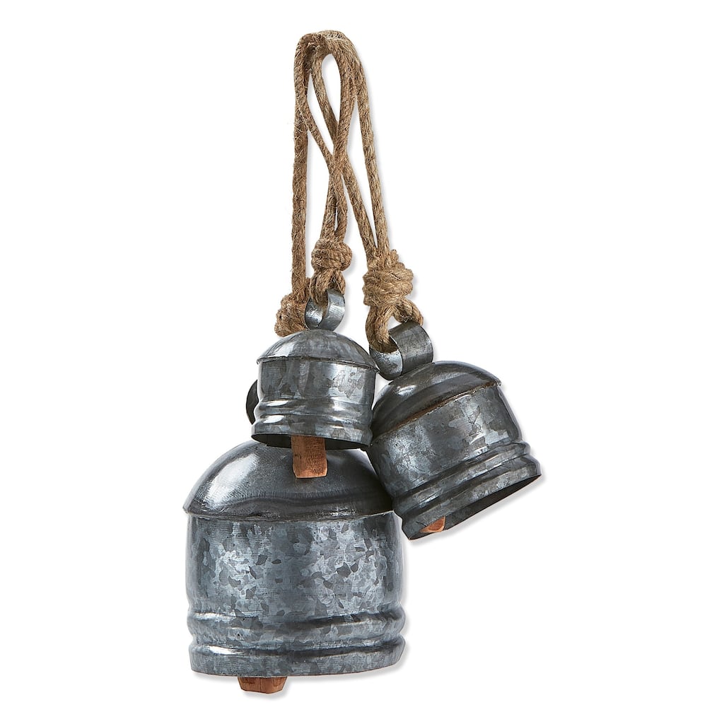 Set of 3 Classic Artisan Made Silver Decorative Bells for Holiday Decor - 6" H x 4.5" L x 4.5" W - Gray Iron