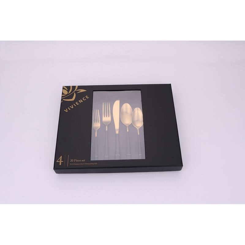 20 Pc Flatware Set Matte Gold With Black Handles - Service For 4
