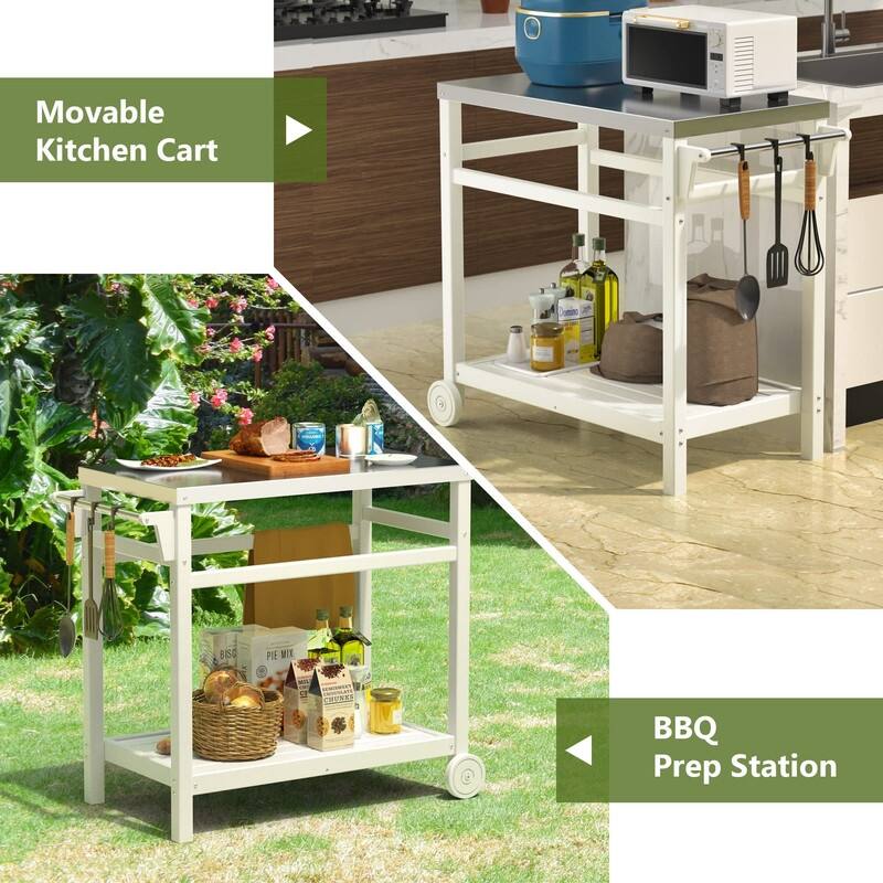 TORVA HDPE Portable Outdoor Grill Table,Grill Cart with Stainless Steel Top&3-Shelf Storage for BBQ Prep Table - N/A