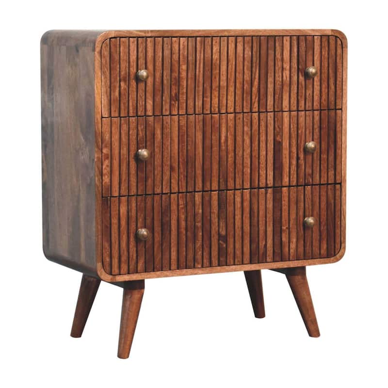 Artisan Furniture Solid Wood Honey Caramel T-bar Ridged Chest, Brown, 3 Drawers - N/A