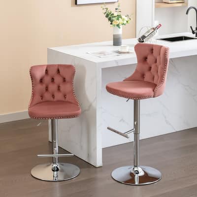 Modern Upholstered Chrome base Bar Stools with Backs Comfortable Tufted for Home Pub and Kitchen Island