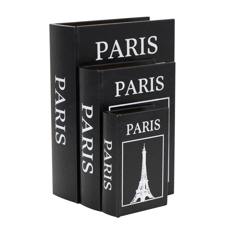 Black Wooden Paris Faux Storage Book Eiffel Tower Decorative Box (Set of 3)