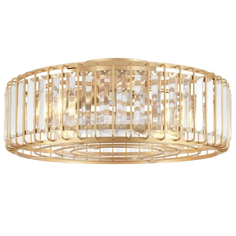 20 in. Indoor Gold Crystal Ceiling Fan with Light, Mid Century Gold Fandelier with Remote Control, 6 Speeds for Bedroom