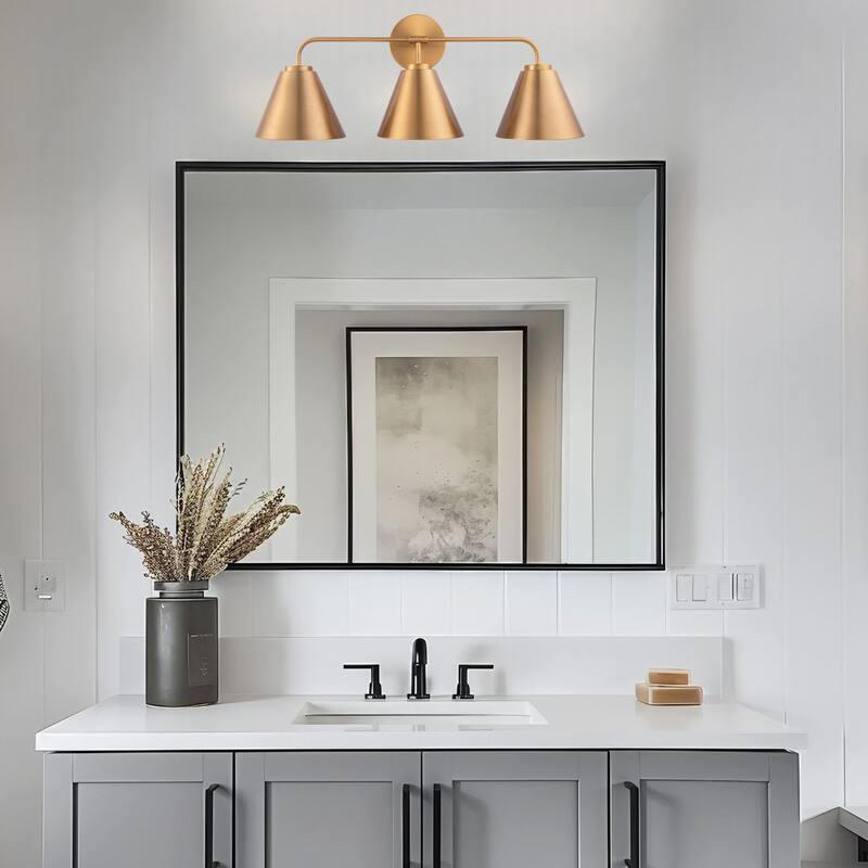 Modern Loft Lantern 3-Light Gold Vanity Light - 25.4"L x 7"W x 10.5"H