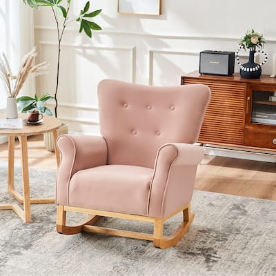 Baby Room High Back Rocking Chair Nursery Chair , Comfortable Rocker Fabric Padded Seat ,Modern High Back Armchair