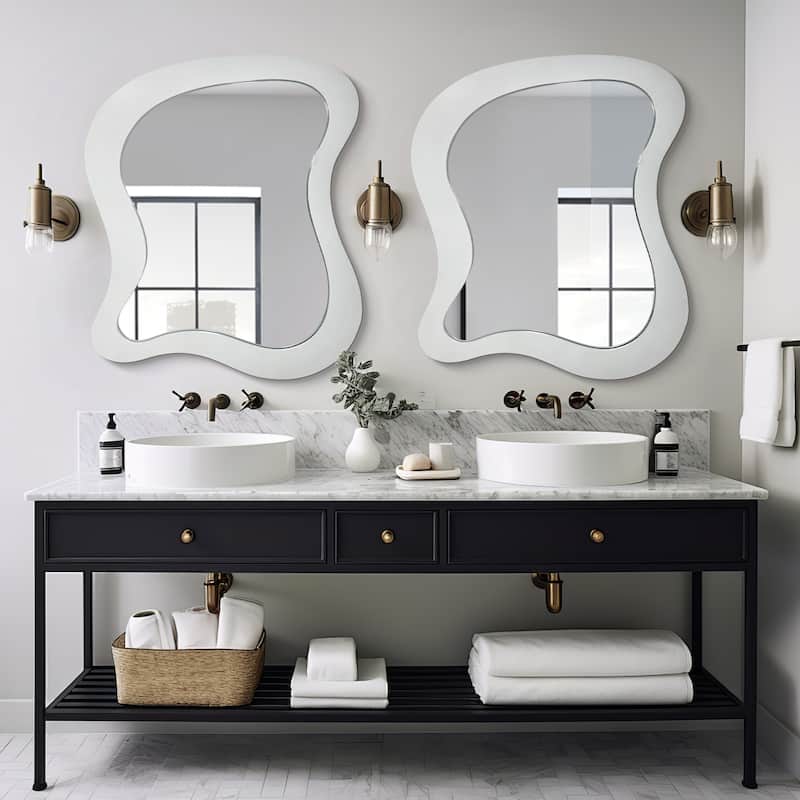 Asymmetrical Wall Mirror Decorative Irregular Mirror (Set of 2) - 20x24 - White