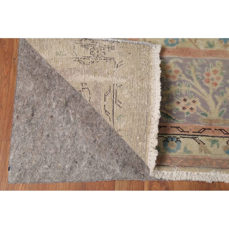 Floral Green Tabriz Persian Vintage Area Rug Hand-Knotted Wool Carpet - 9'7"x 12'11"