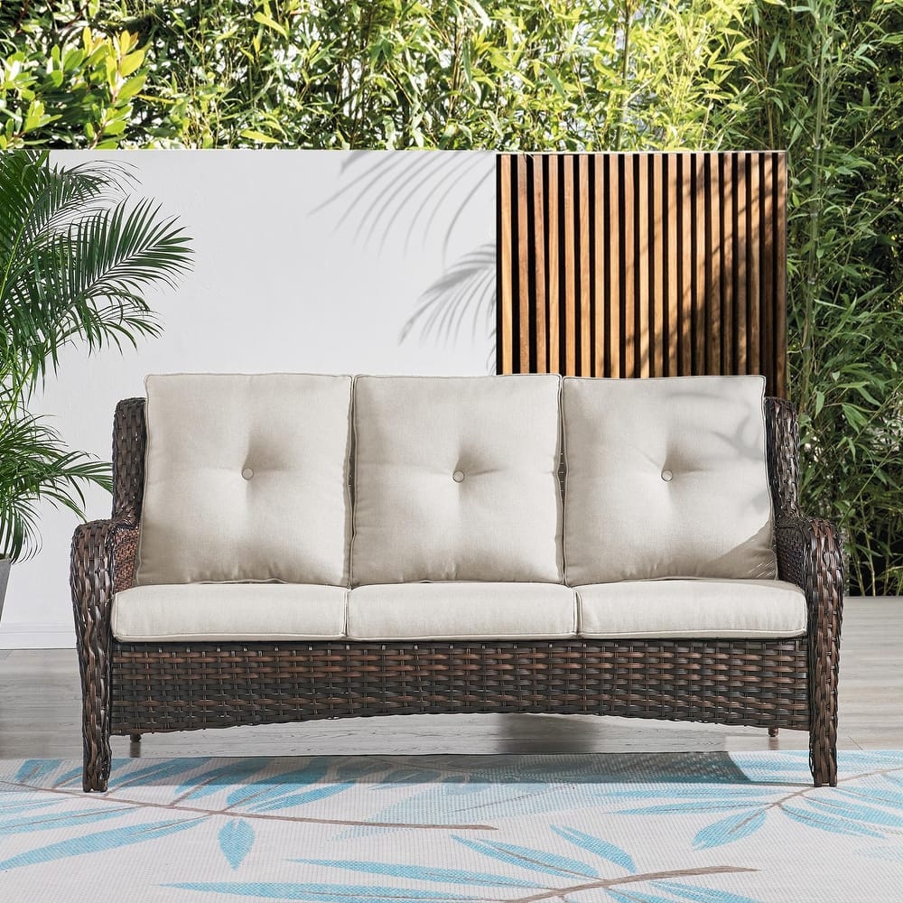 Pocassy 3-Seat Sofa Wicker Sofa PE Rattan