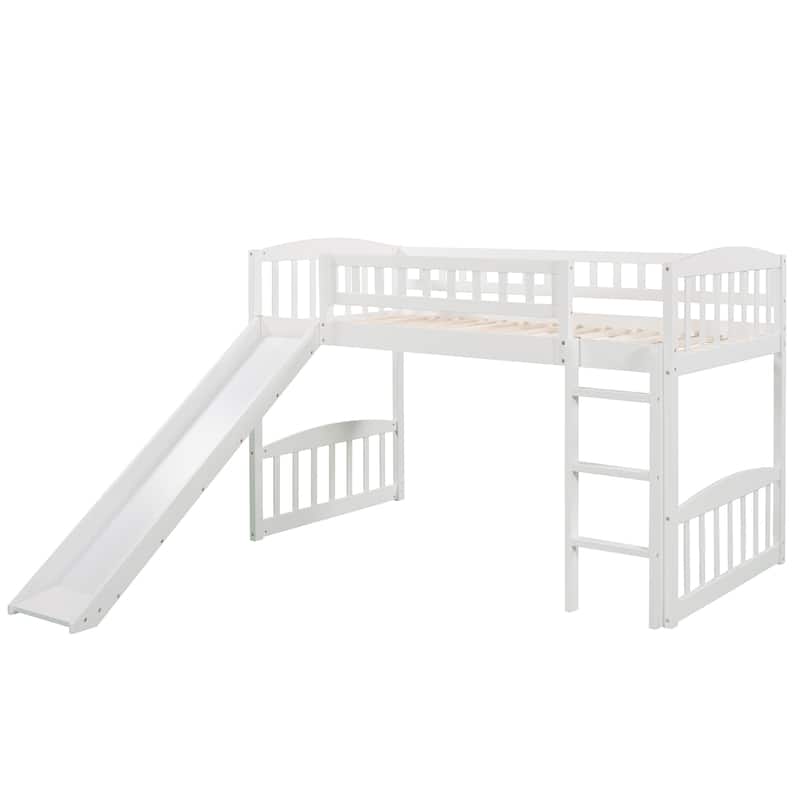 Twin Solid Wood Loft Bed with Slide and Ladder