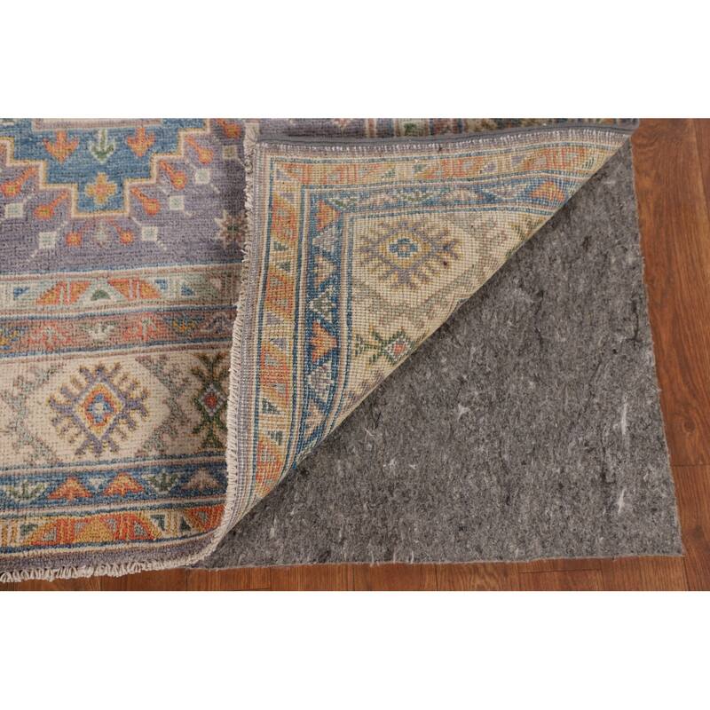 Gray Geometric Kazak Oriental Accent Rug Handmade Wool Carpet - 4'2" x 6'2"