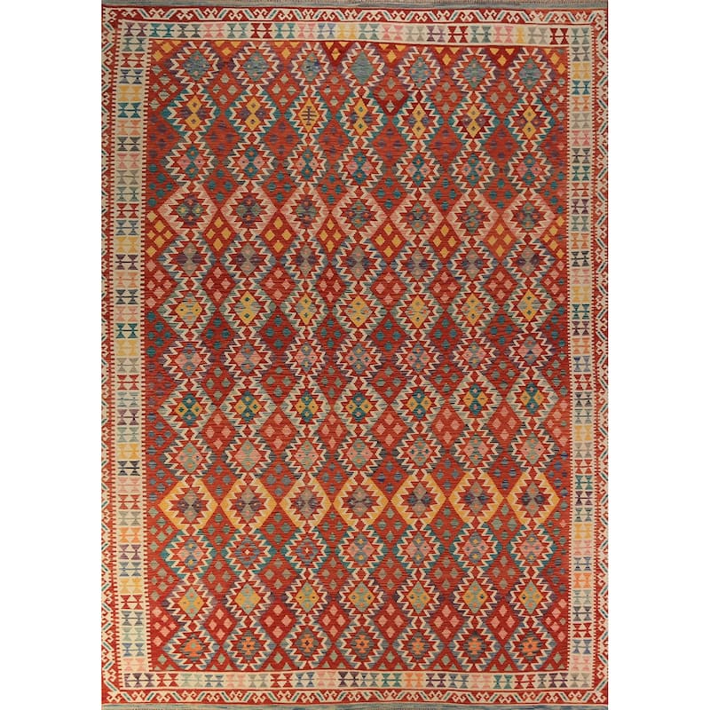 Reversable Kilim Oriental Area Rug Flatweave Living Room Wool Carpet - 9'7"x 13'0"