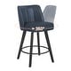 preview thumbnail 37 of 53, 26.in Swivel Bar stool PU Leather/Fabric Upholstered Counter Stool, High Back Armless Stool with Wooden Legs Set of 2 - Dark Blue/Lether