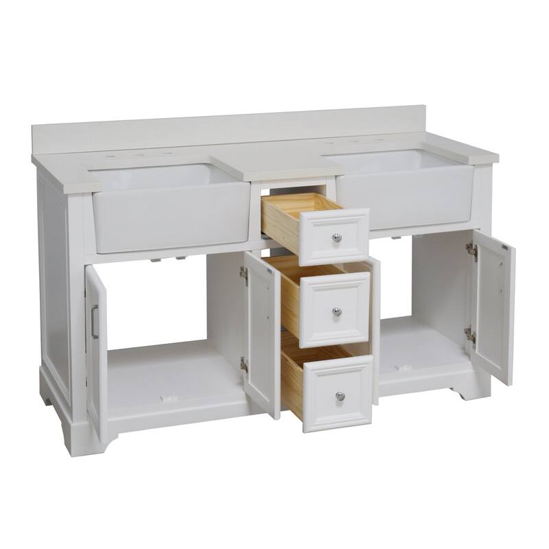 KitchenBathCollection Zelda 60" Double Farmhouse Vanity with Quartz Top